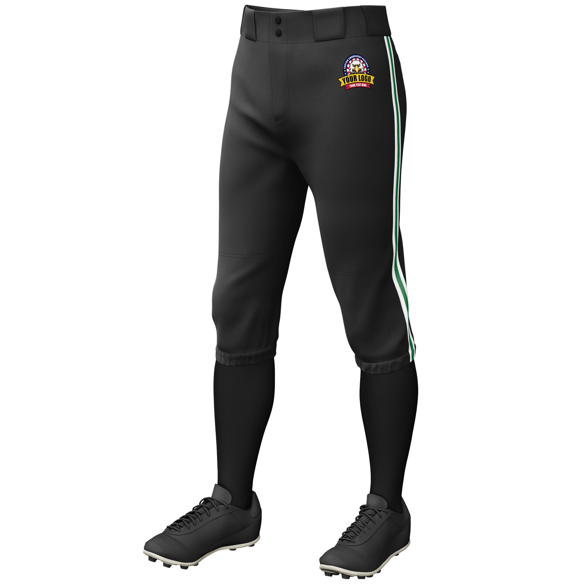Custom Black White Kelly Green-White Classic Fit Stretch Practice Knickers Baseball Pants