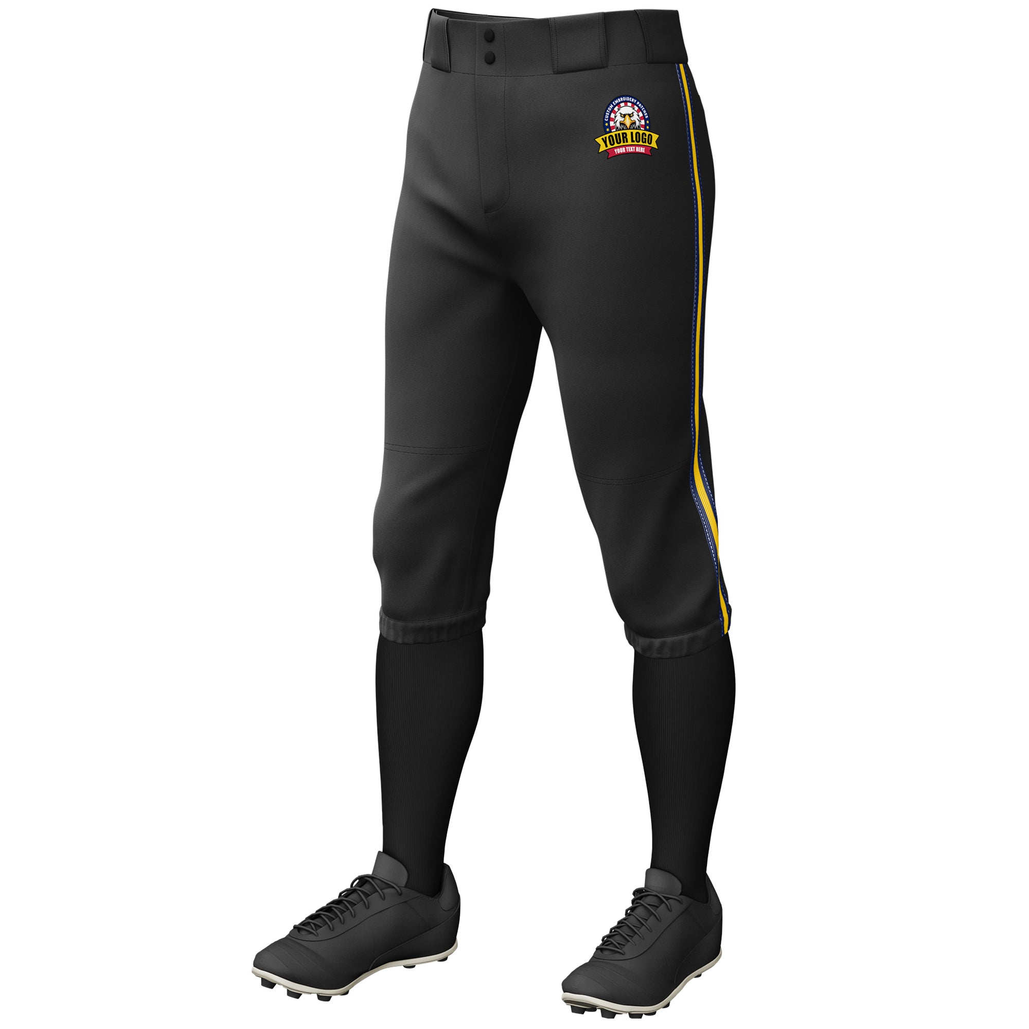 Custom Black Navy Gold-Navy Classic Fit Stretch Practice Knickers Baseball Pants