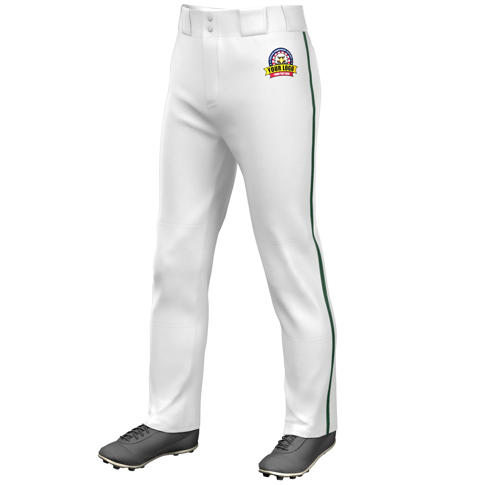 Custom White Green Classic Fit Stretch Practice Loose-fit Baseball Pants
