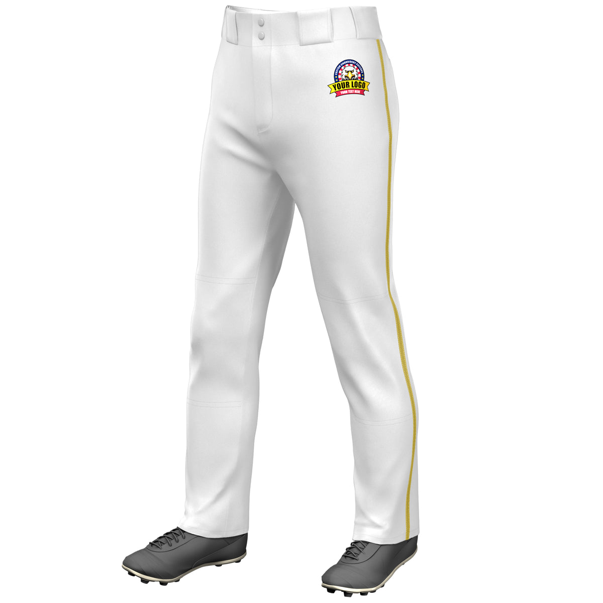 Custom White Old Gold Classic Fit Stretch Practice Loose-fit Baseball Pants