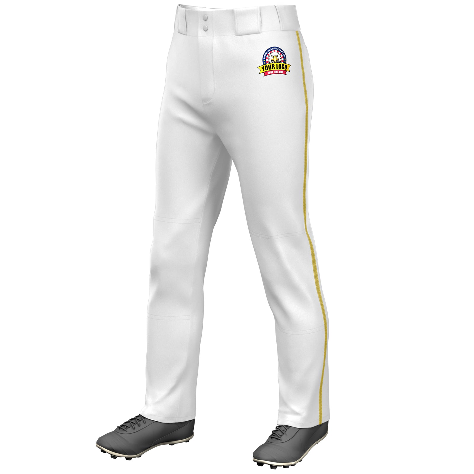 Custom White Old Gold Classic Fit Stretch Practice Loose-fit Baseball Pants