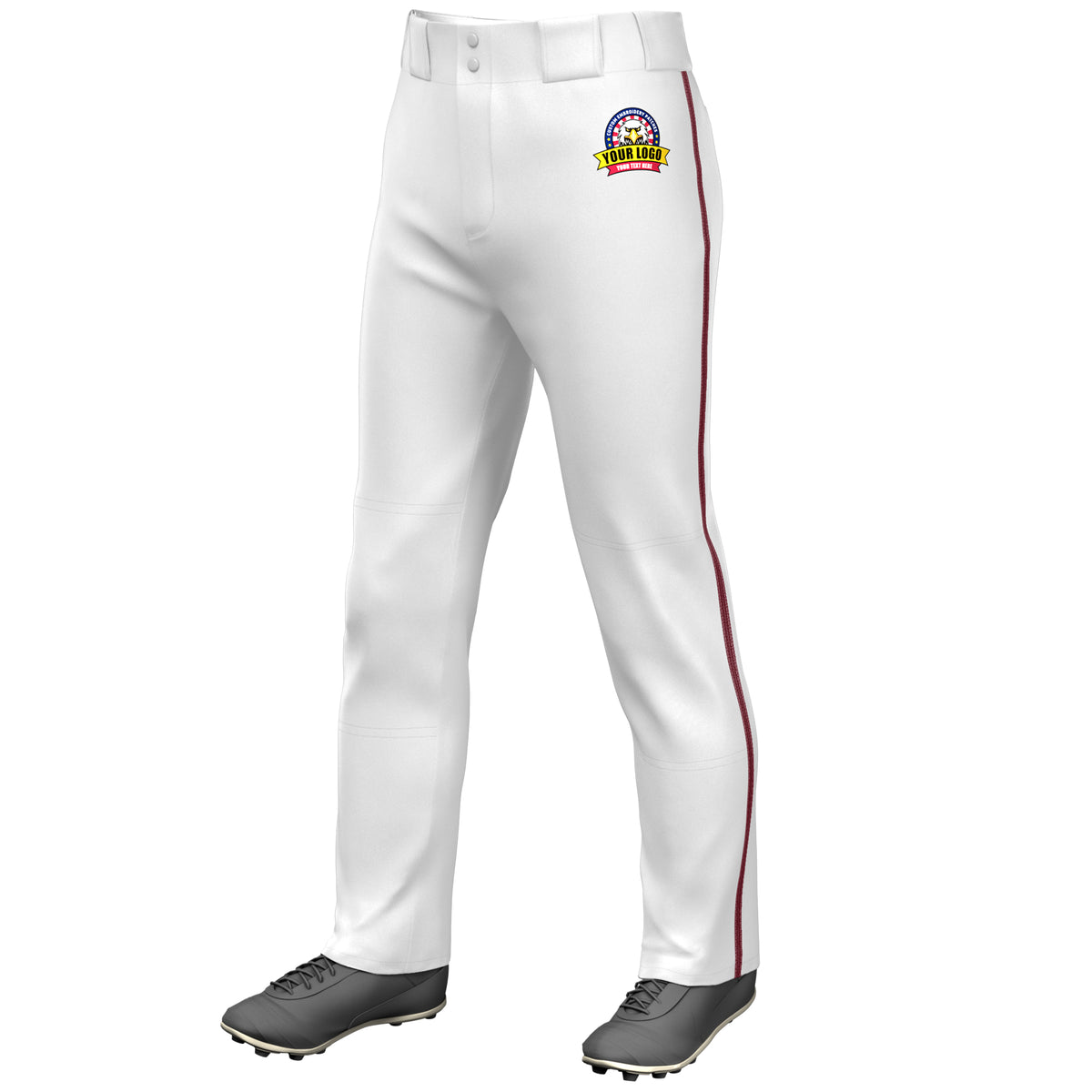 Custom White Crimson Classic Fit Stretch Practice Loose-fit Baseball Pants