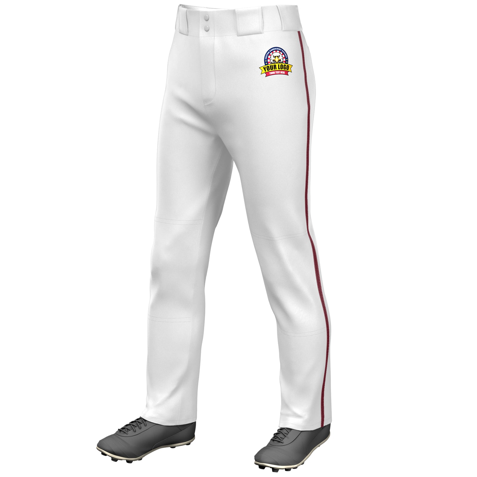 Custom White Crimson Classic Fit Stretch Practice Loose-fit Baseball Pants