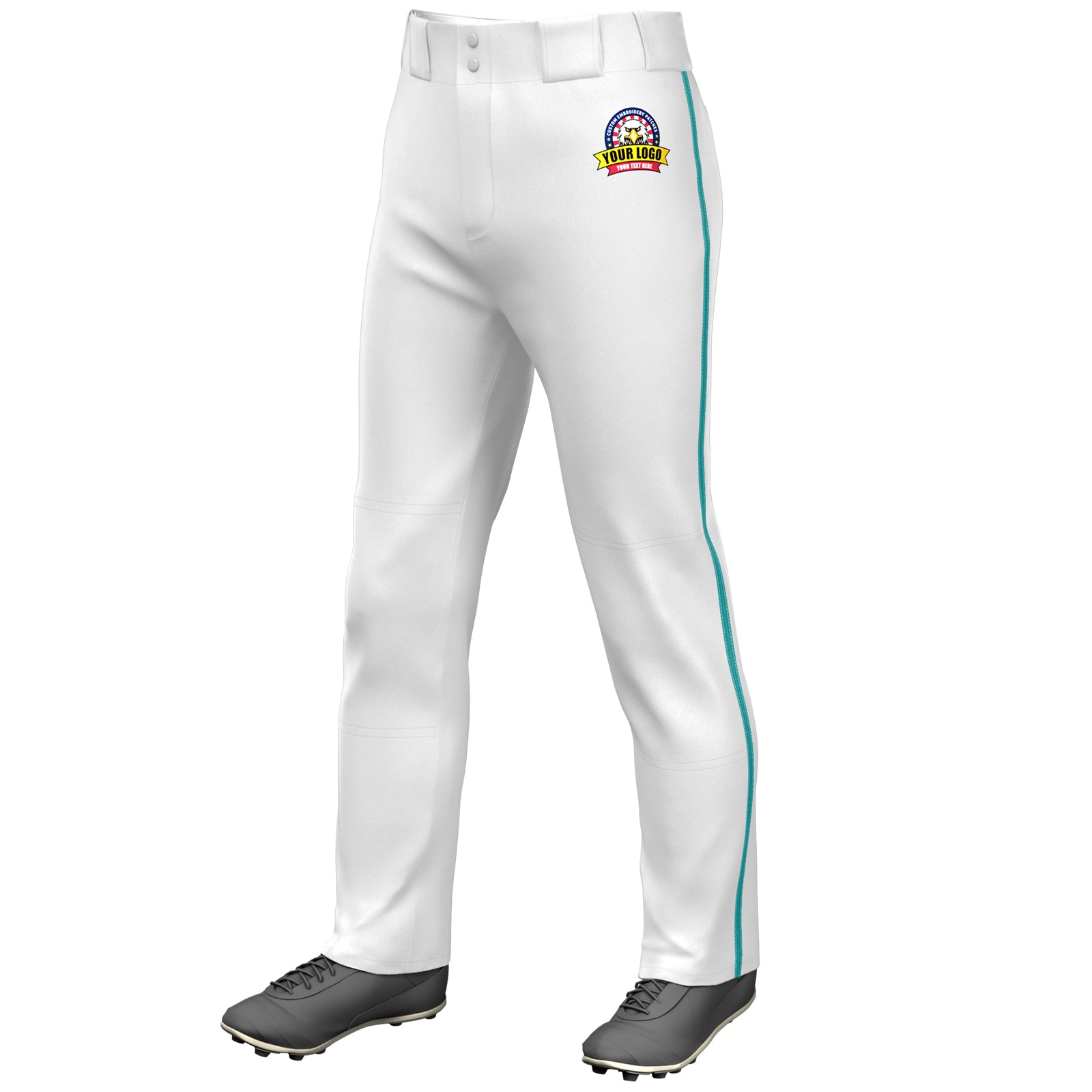 Custom White Aqua Classic Fit Stretch Practice Loose-fit Baseball Pants