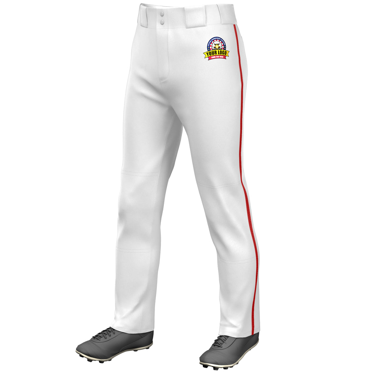 Custom White Red Classic Fit Stretch Practice Loose-fit Baseball Pants