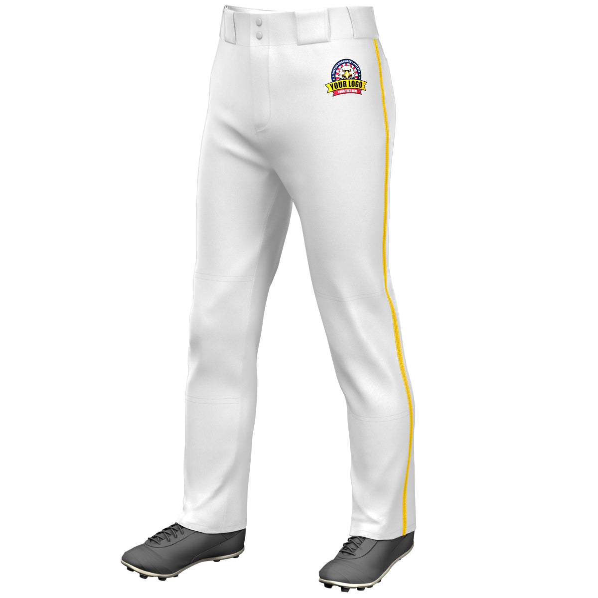 Custom White Gold Classic Fit Stretch Practice Loose-fit Baseball Pants