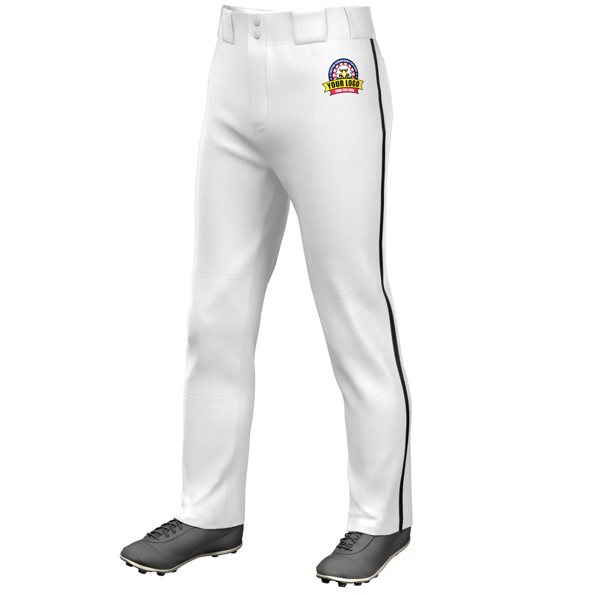 Custom White Black Classic Fit Stretch Practice Loose-fit Baseball Pants