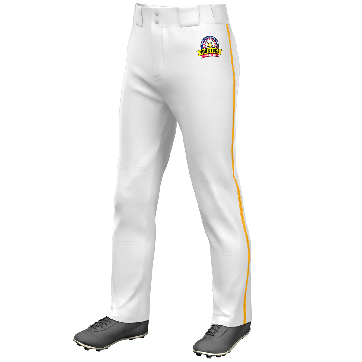 Custom White Yellow Classic Fit Stretch Practice Loose-fit Baseball Pants