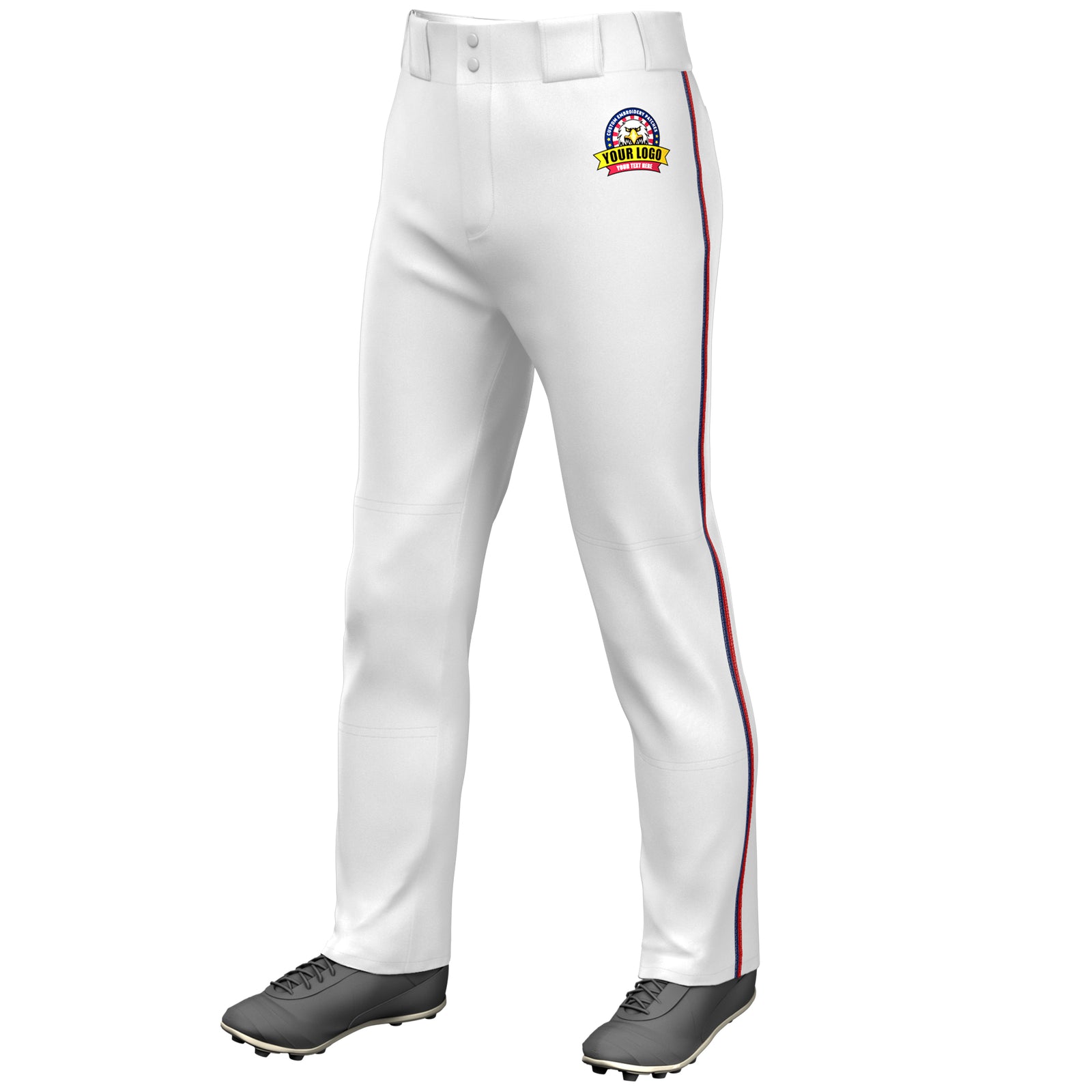 Custom White Navy-Red Classic Fit Stretch Practice Loose-fit Baseball Pants