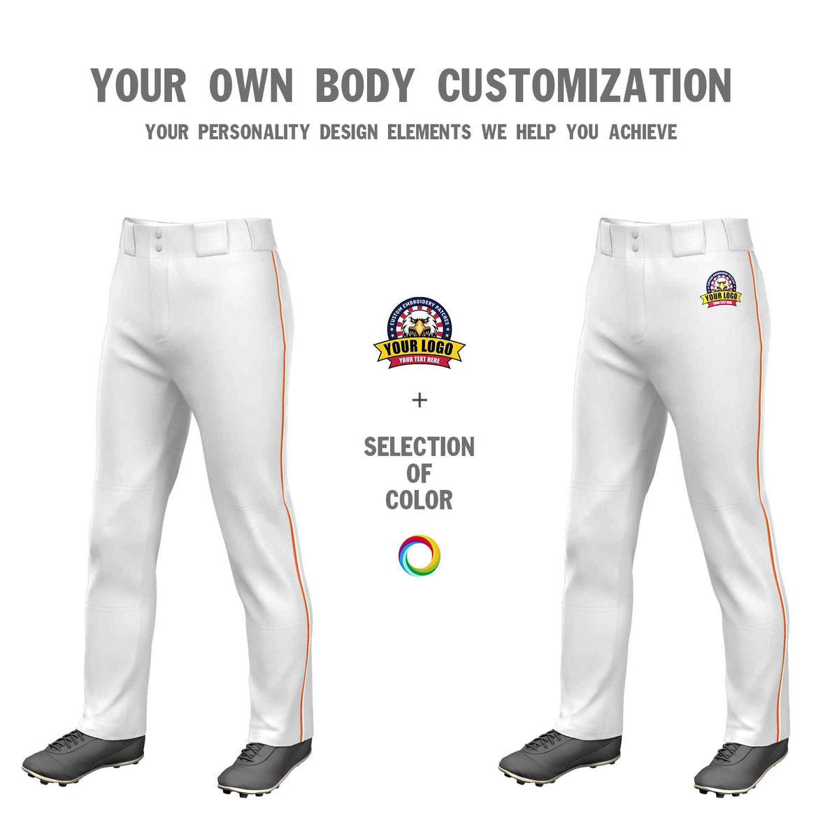 Custom White Orange-White Classic Fit Stretch Practice Loose-fit Baseball Pants