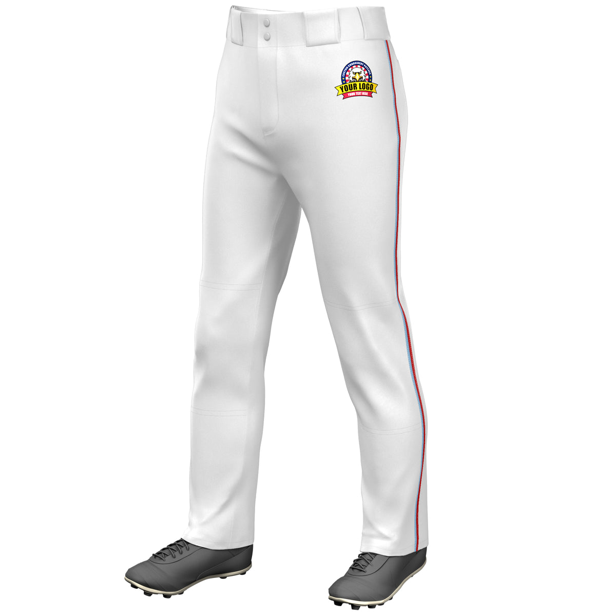 Custom White Light Blue-Red Classic Fit Stretch Practice Loose-fit Baseball Pants