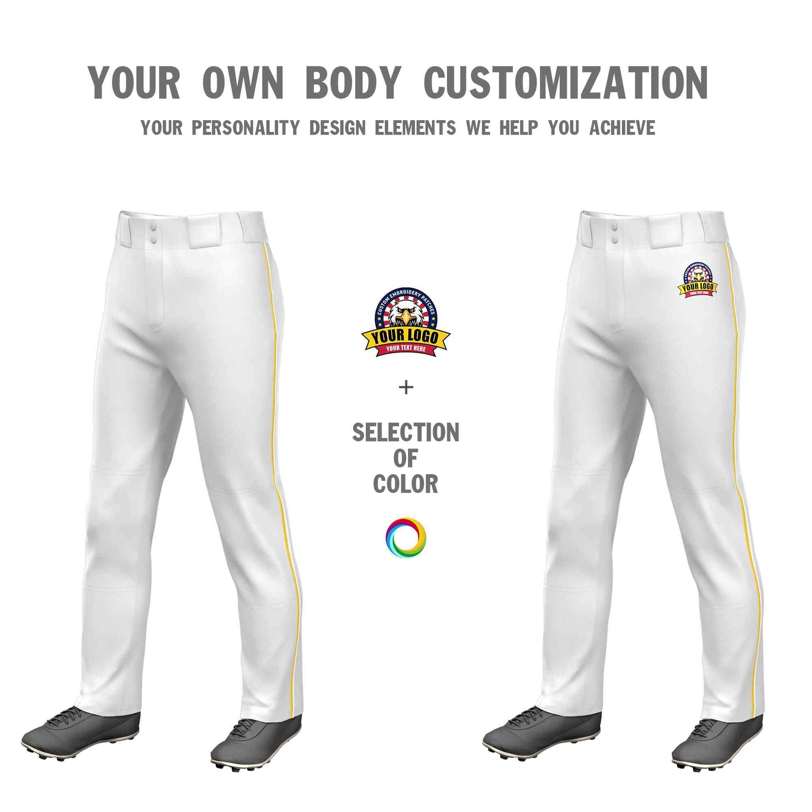 Custom White Gold-White Classic Fit Stretch Practice Loose-fit Baseball Pants