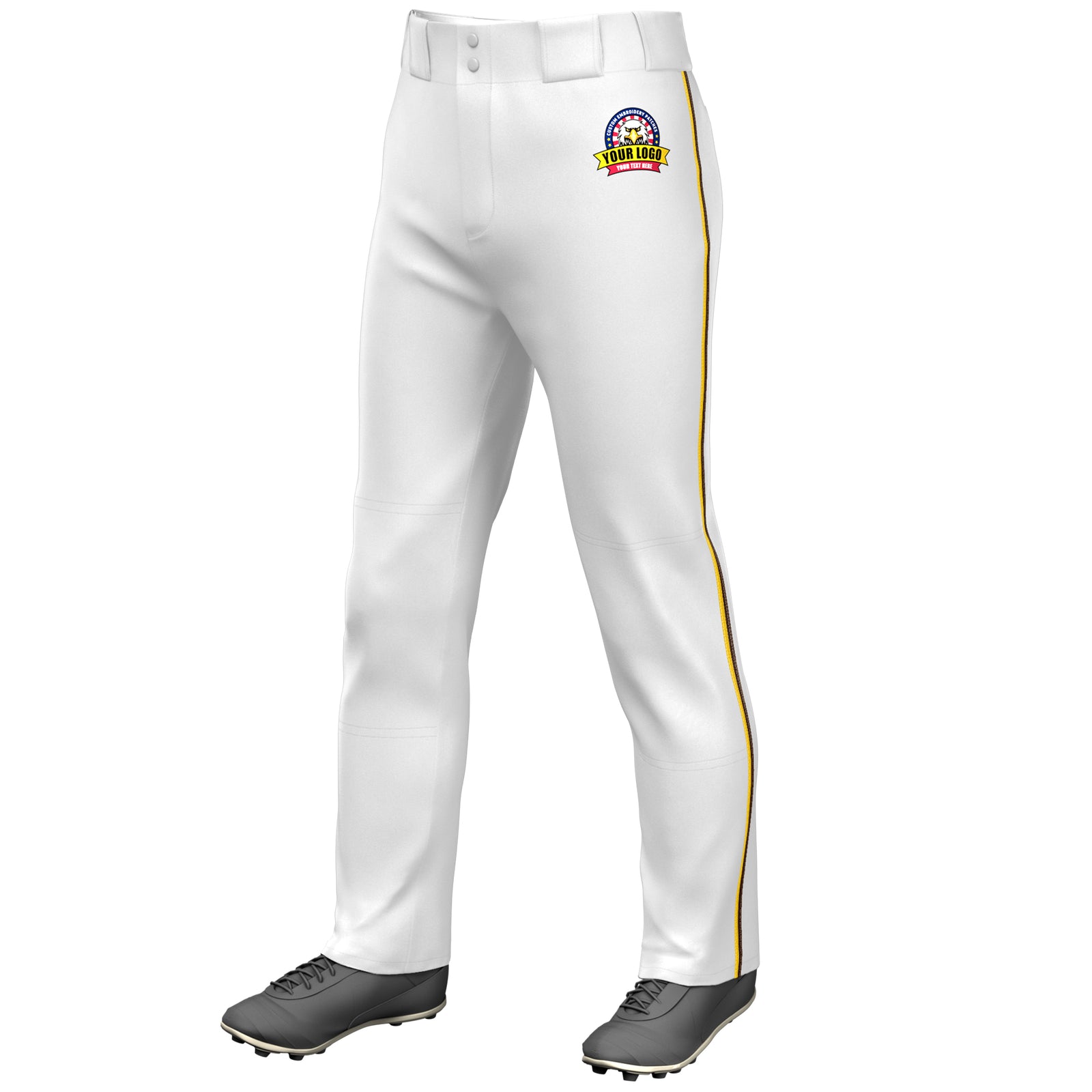 Custom White Gold-Brown Classic Fit Stretch Practice Loose-fit Baseball Pants