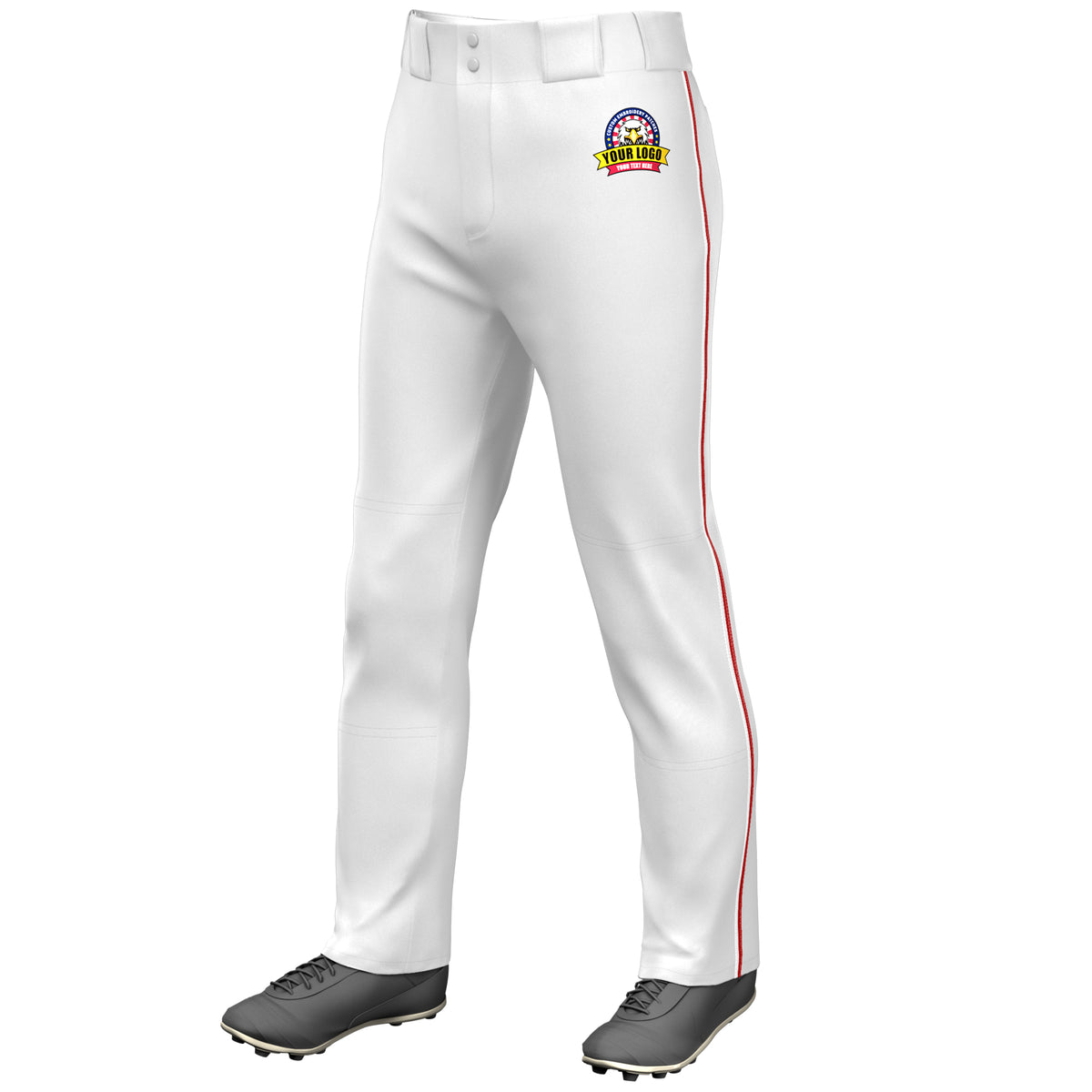 Custom White White-Red Classic Fit Stretch Practice Loose-fit Baseball Pants