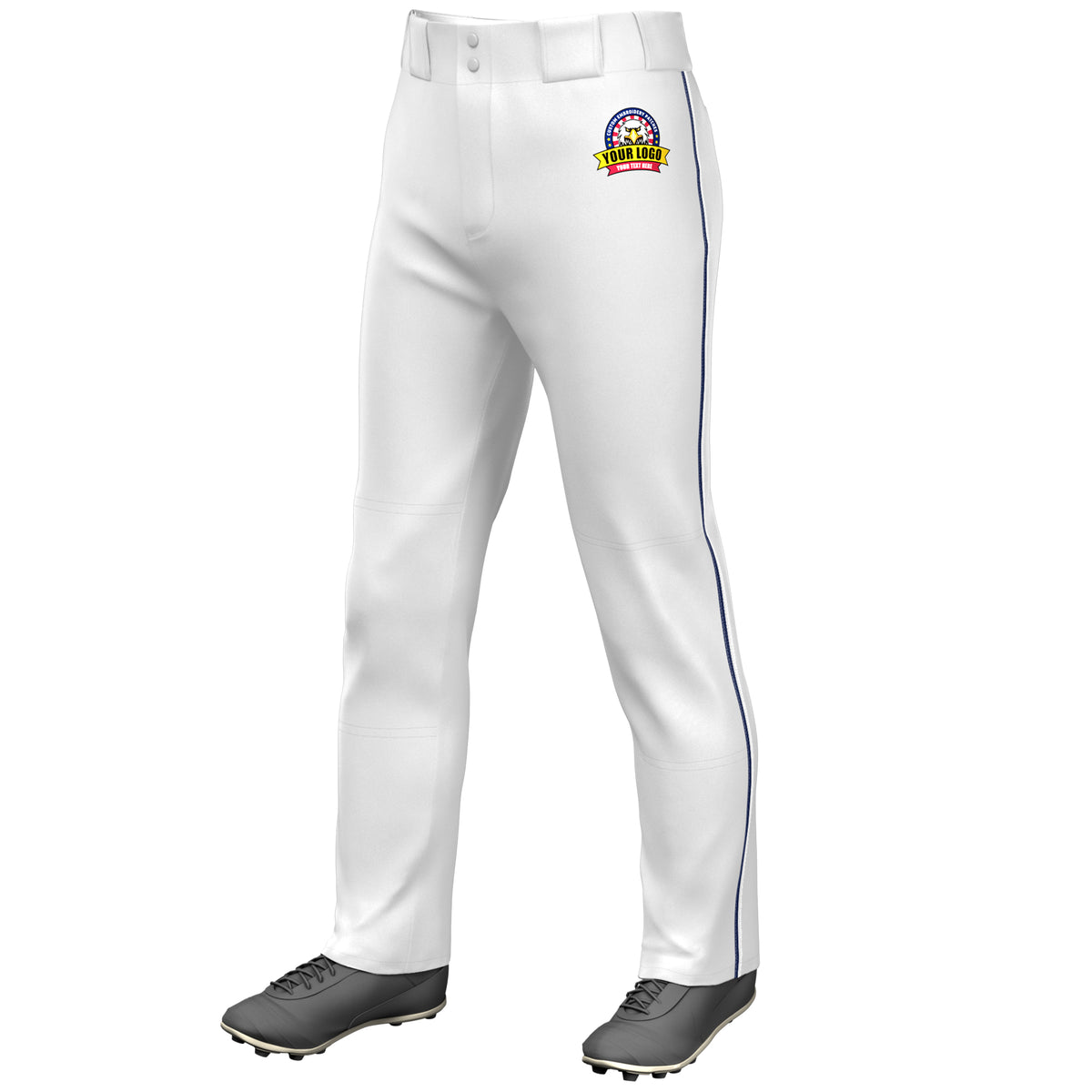 Custom White Navy-White Classic Fit Stretch Practice Loose-fit Baseball Pants