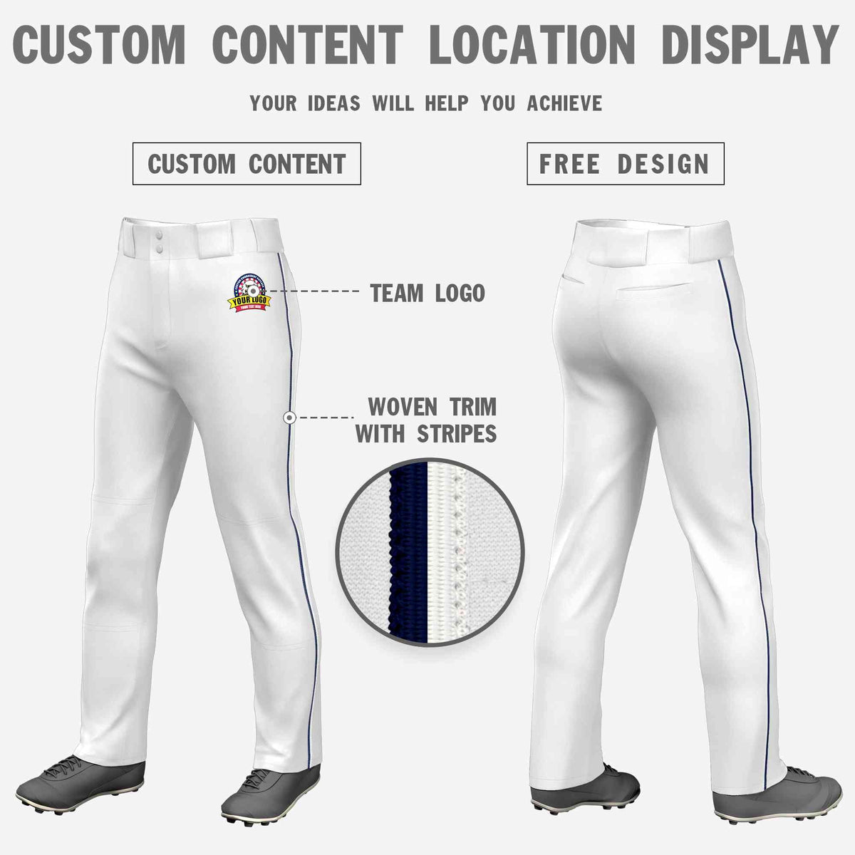 Custom White Navy-White Classic Fit Stretch Practice Loose-fit Baseball Pants