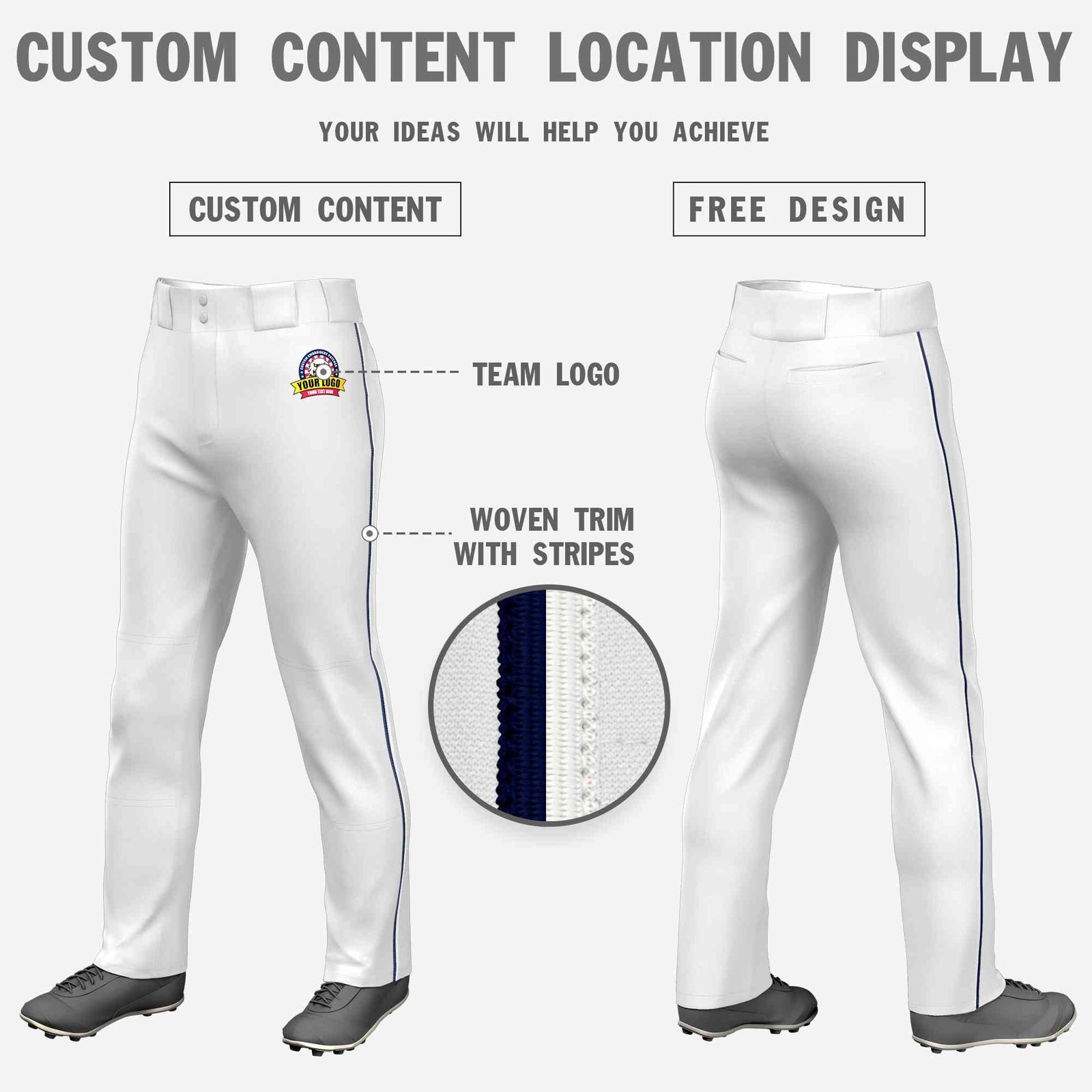 Custom White Navy-White Classic Fit Stretch Practice Loose-fit Baseball Pants