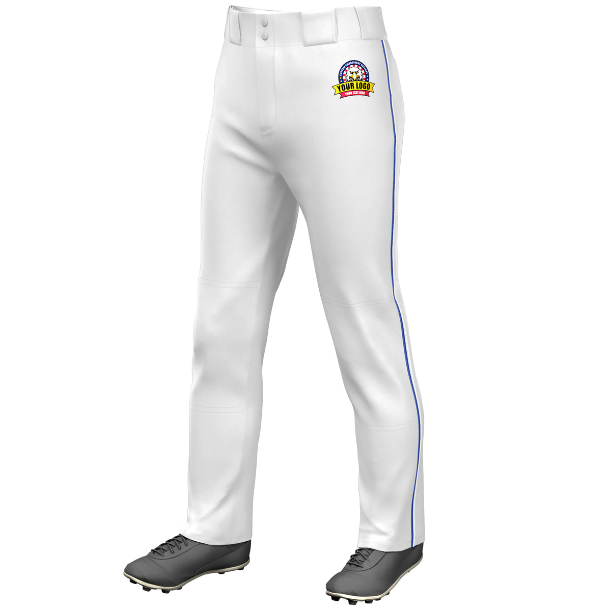Custom White Royal-White Classic Fit Stretch Practice Loose-fit Baseball Pants