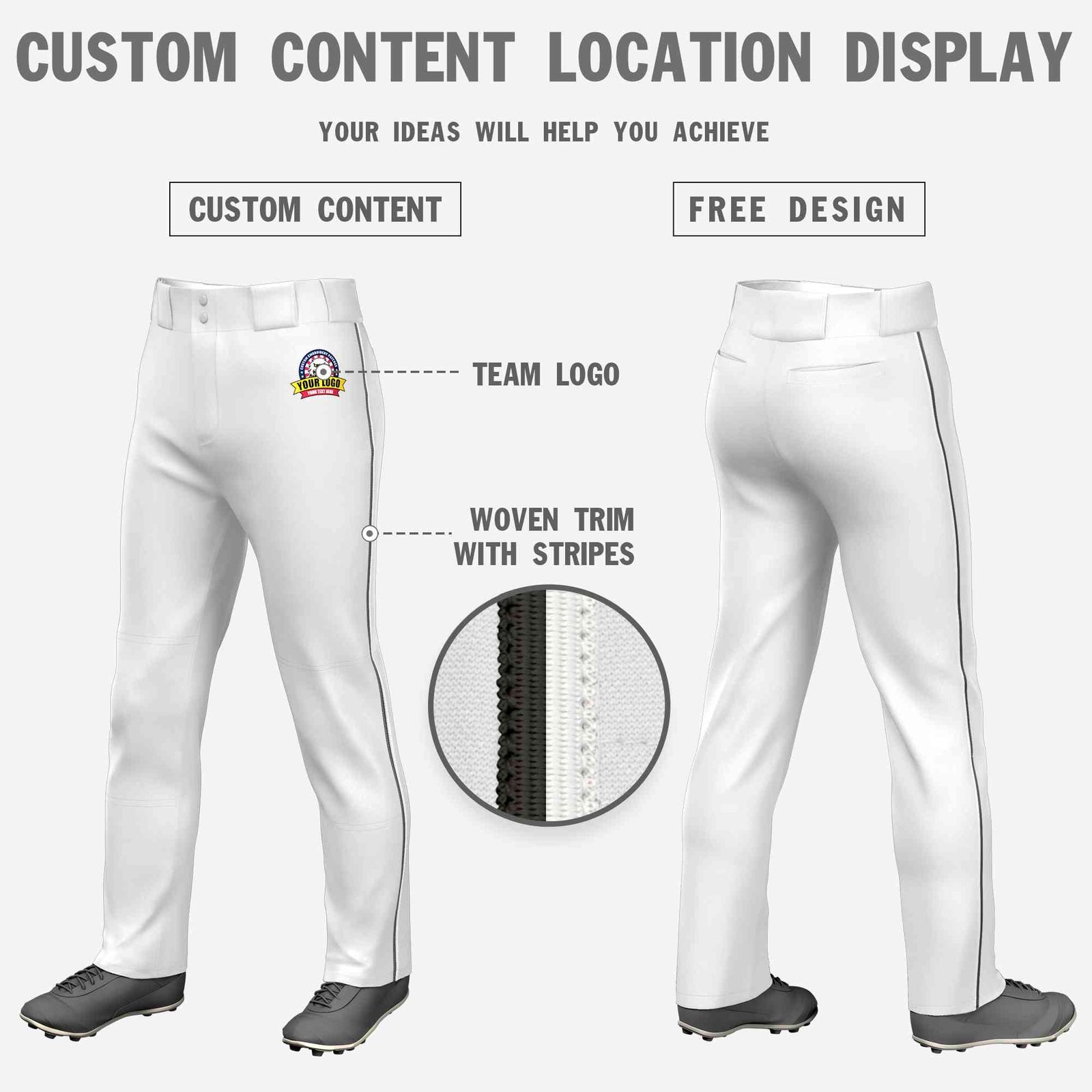 Custom White Dark Gray-White Classic Fit Stretch Practice Loose-fit Baseball Pants