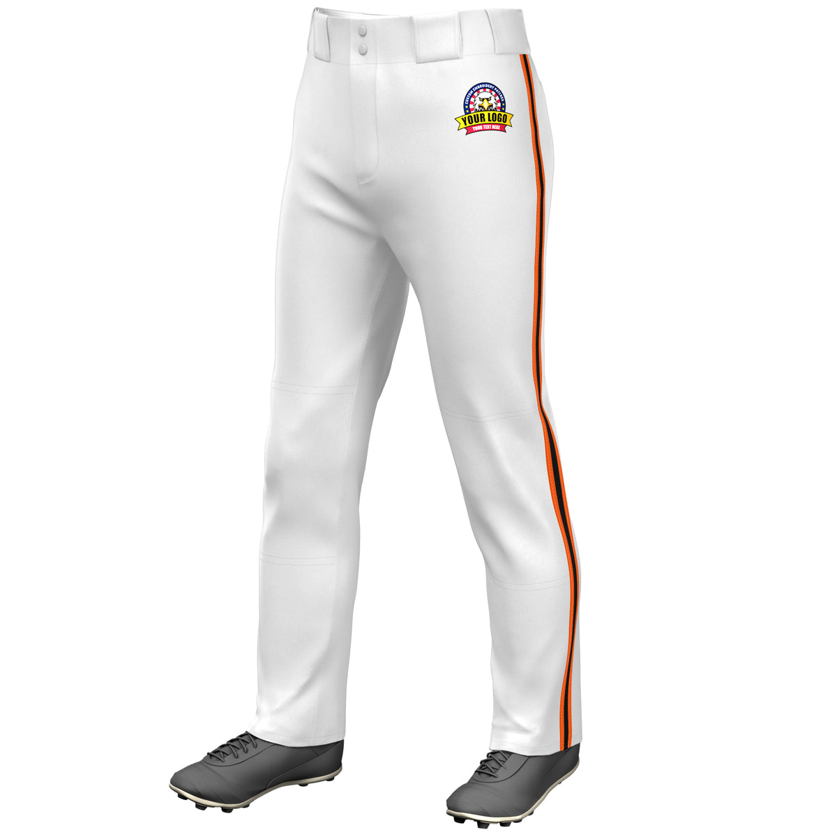 Custom White Orange Black-Orange Classic Fit Stretch Practice Loose-fit Baseball Pants