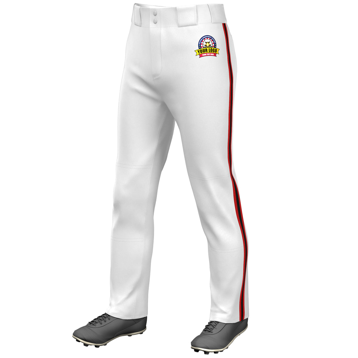 Custom White Red Black-Red Classic Fit Stretch Practice Loose-fit Baseball Pants