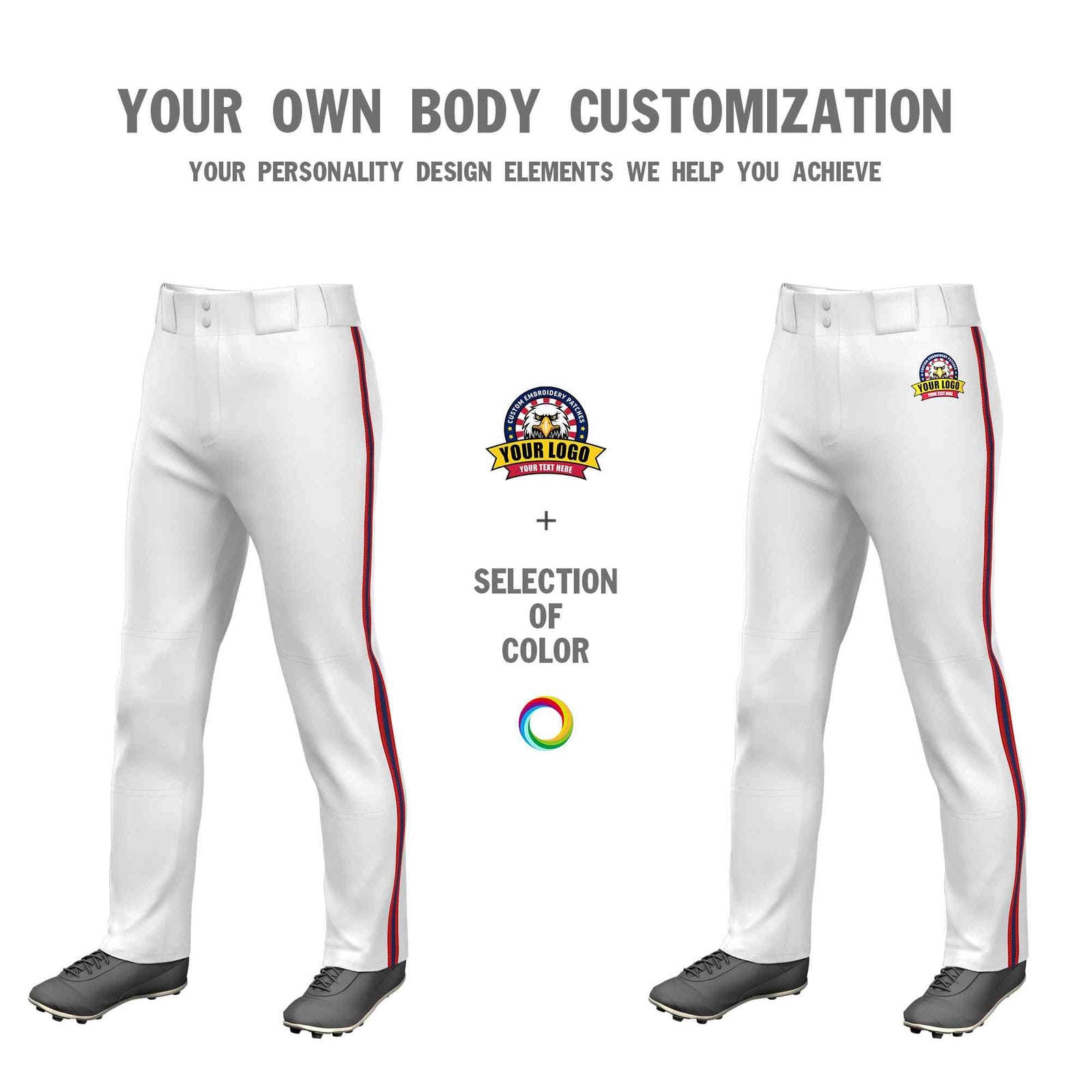 Custom White Red Navy-Red Classic Fit Stretch Practice Loose-fit Baseball Pants
