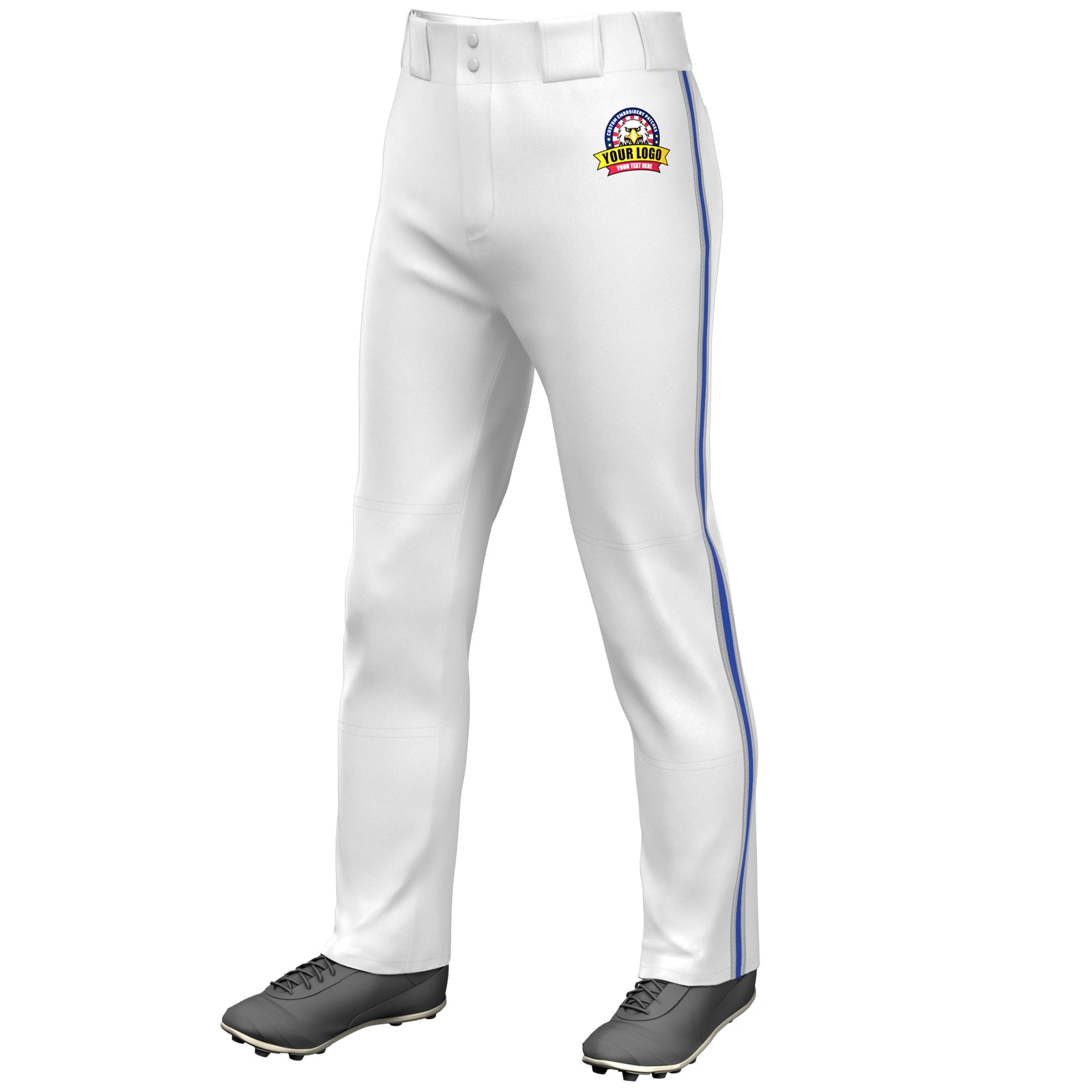 Custom White Gray Royal-Gray Classic Fit Stretch Practice Loose-fit Baseball Pants