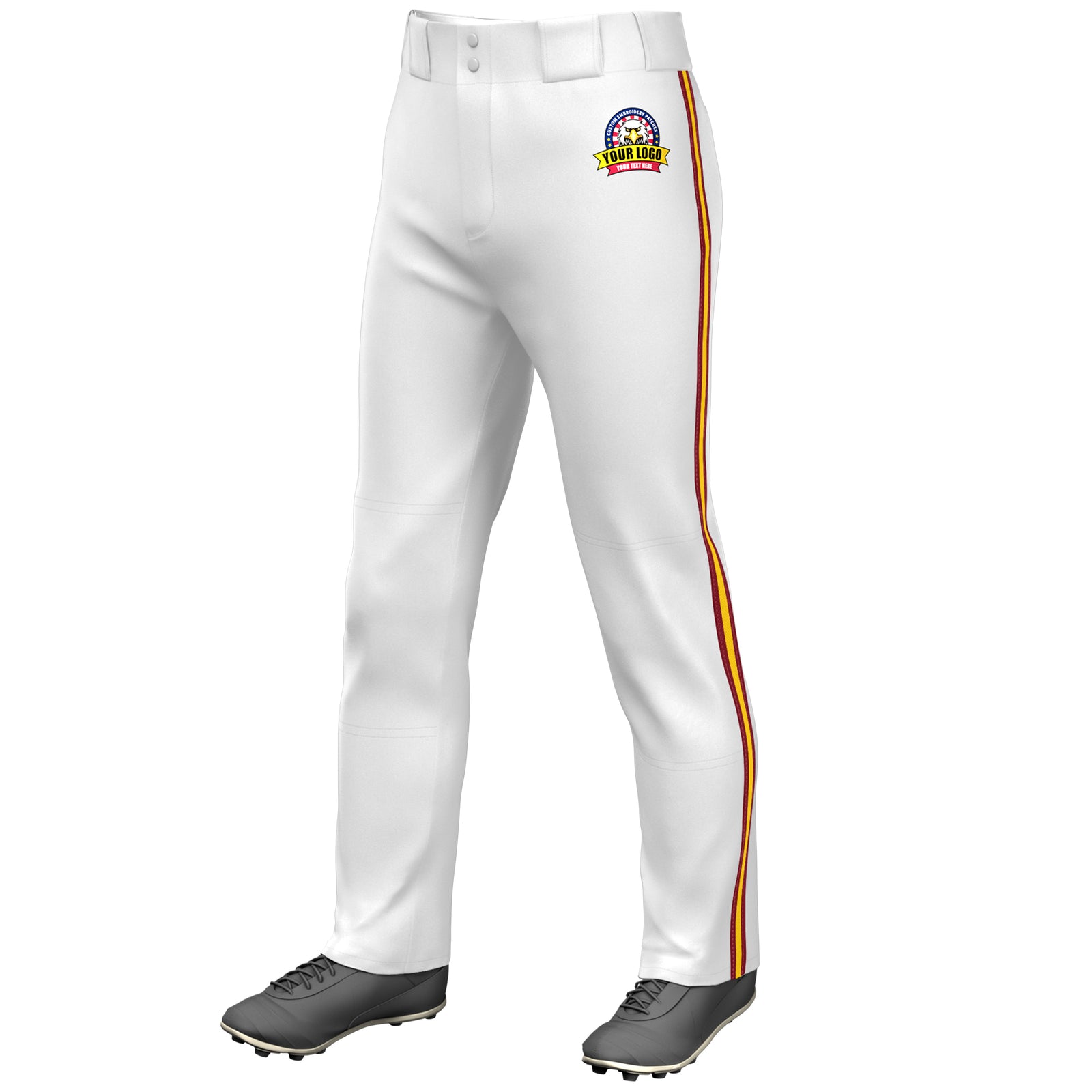Custom White Crimson Gold-Crimson Classic Fit Stretch Practice Loose-fit Baseball Pants