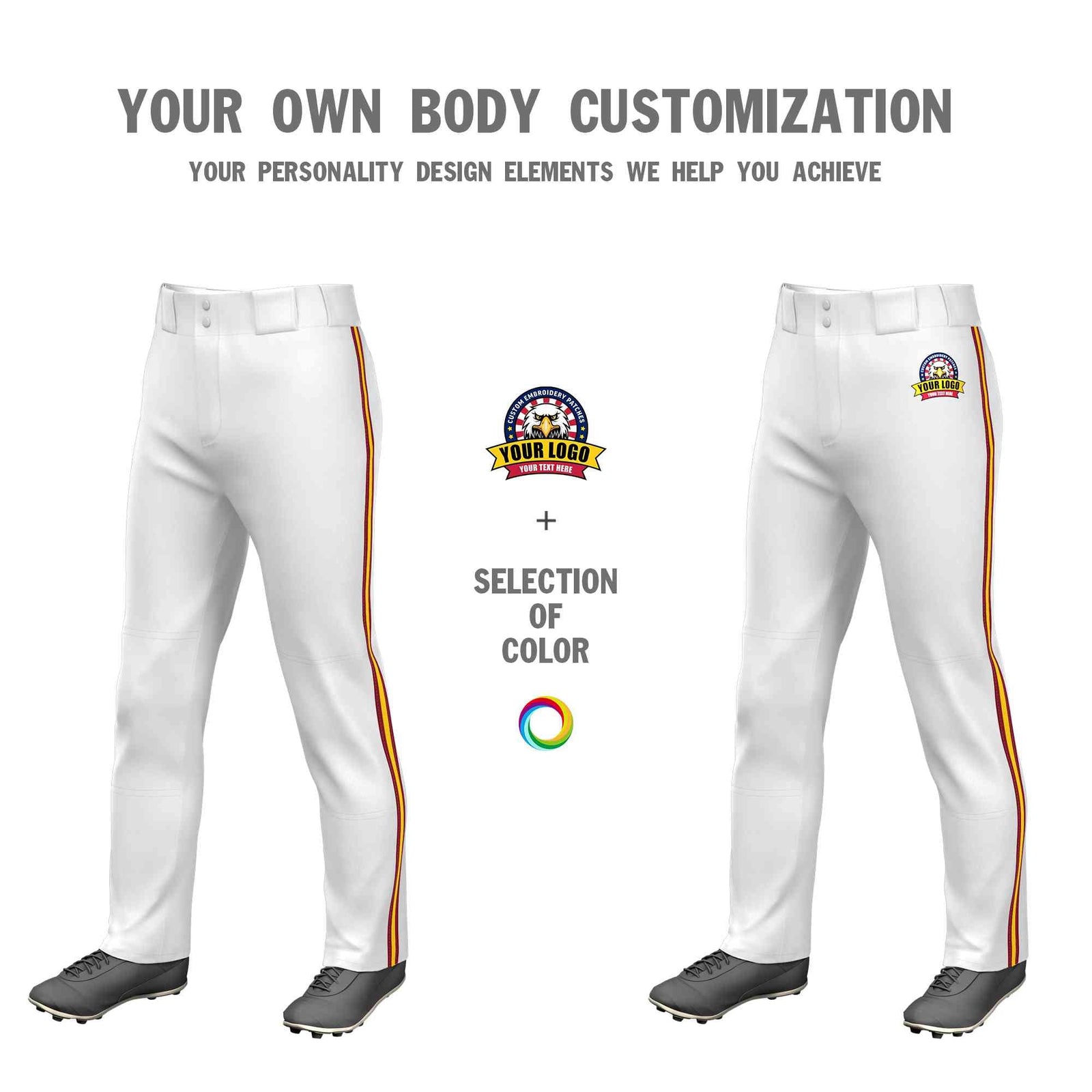 Custom White Crimson Gold-Crimson Classic Fit Stretch Practice Loose-fit Baseball Pants