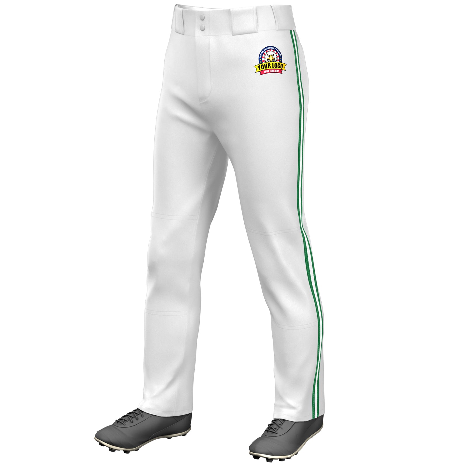 Custom White Kelly Green White-Kelly Green Classic Fit Stretch Practice Loose-fit Baseball Pants