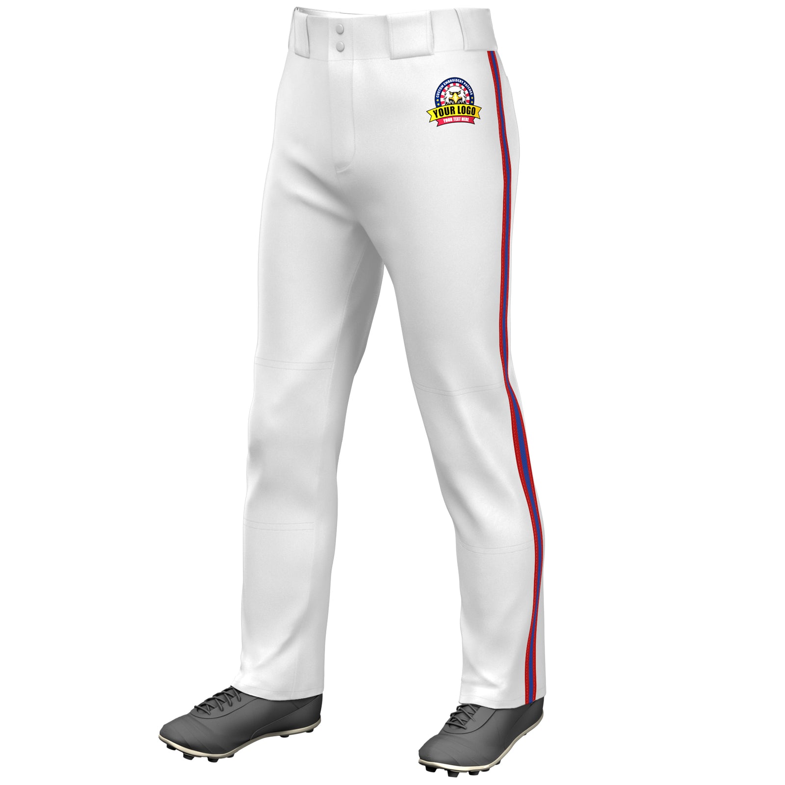 Custom White Red Royal-Red Classic Fit Stretch Practice Loose-fit Baseball Pants