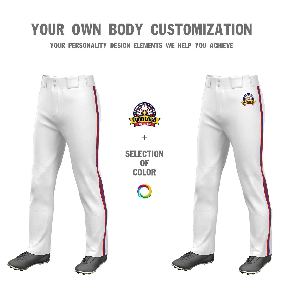 Custom White Red Royal-Red Classic Fit Stretch Practice Loose-fit Baseball Pants