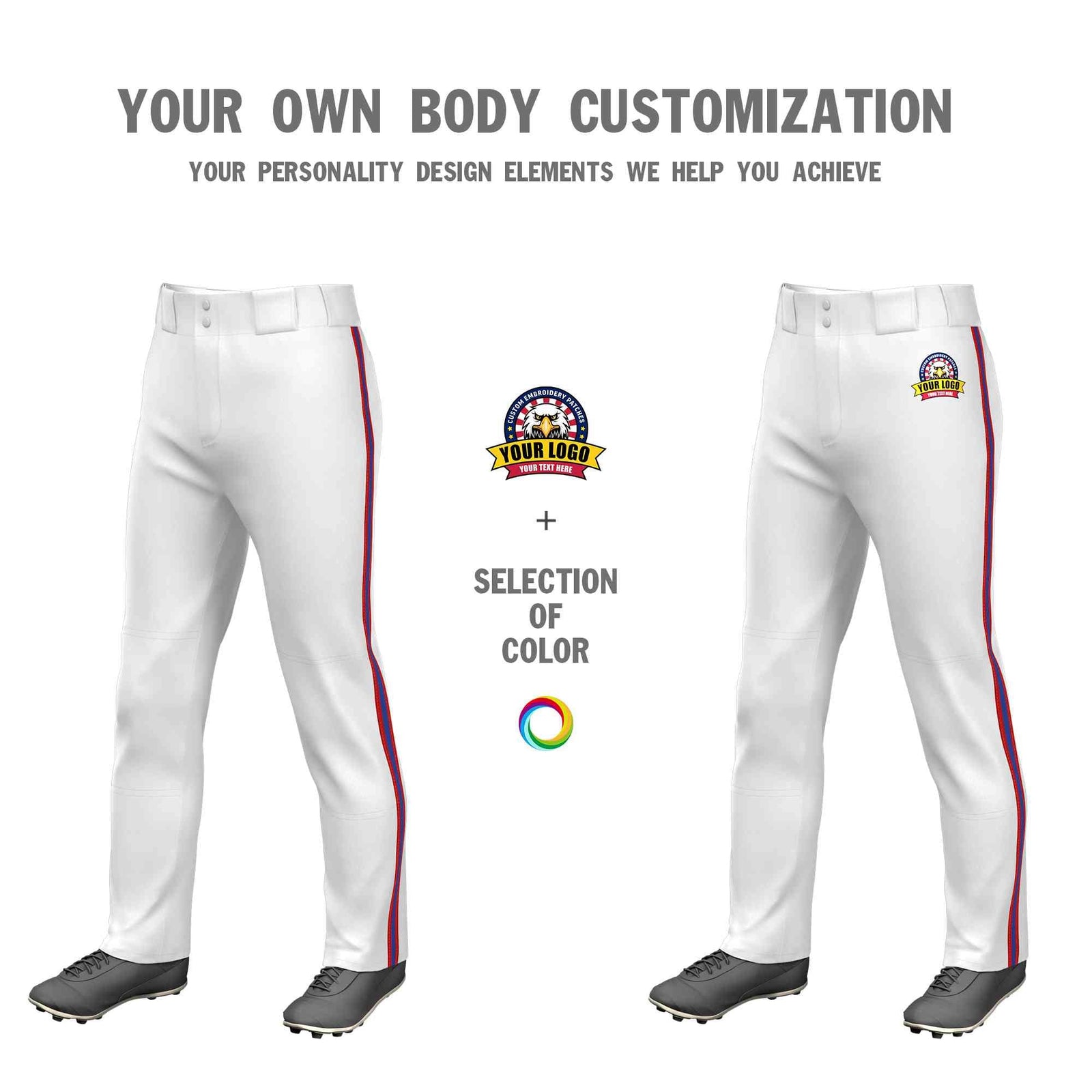 Custom White Red Royal-Red Classic Fit Stretch Practice Loose-fit Baseball Pants