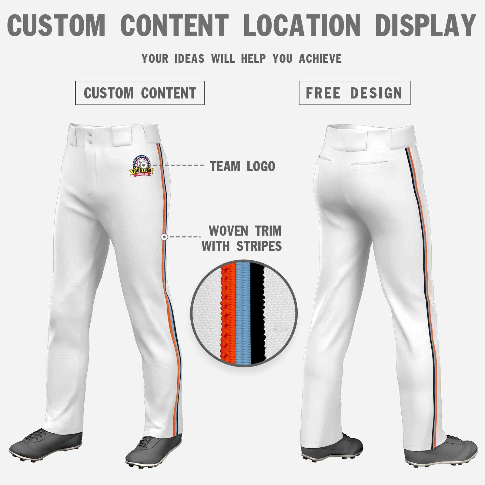 Custom White Orange Royal-Black Classic Fit Stretch Practice Loose-fit Baseball Pants