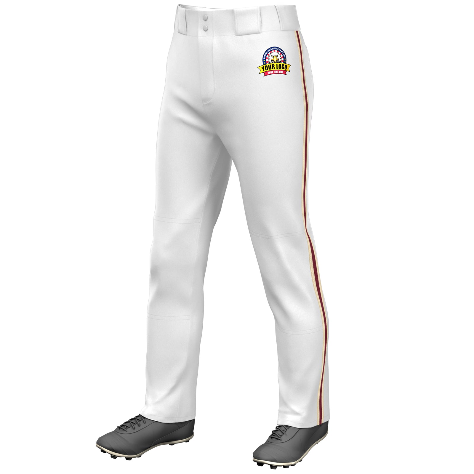 Custom White Khaki Crimson-Khaki Classic Fit Stretch Practice Loose-fit Baseball Pants