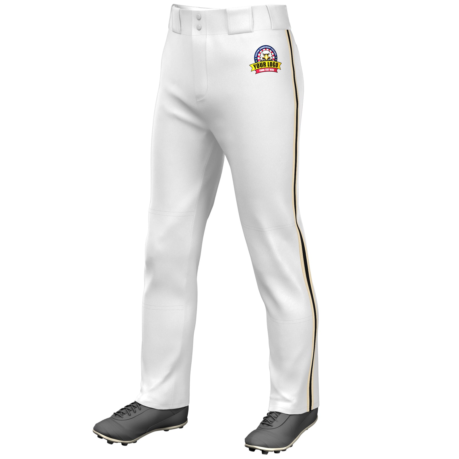 Custom White Khaki Black-Khaki Classic Fit Stretch Practice Loose-fit Baseball Pants