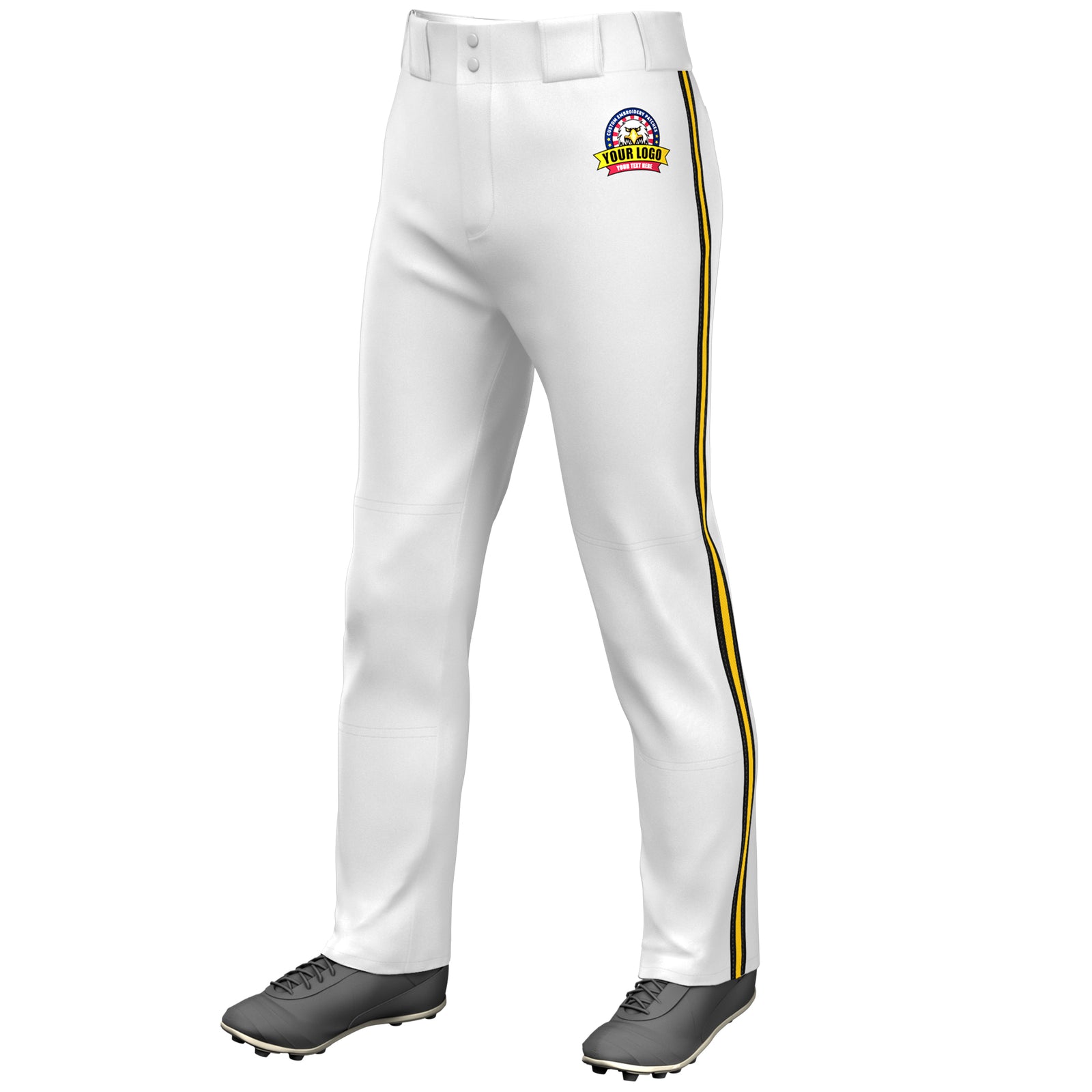 Custom White Black Gold-Black Classic Fit Stretch Practice Loose-fit Baseball Pants