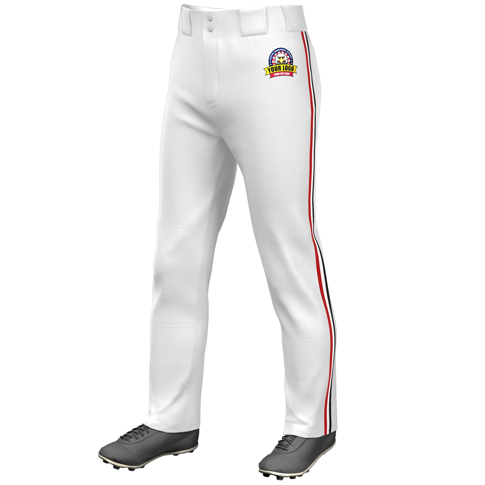 Custom White Red White-Black Classic Fit Stretch Practice Loose-fit Baseball Pants