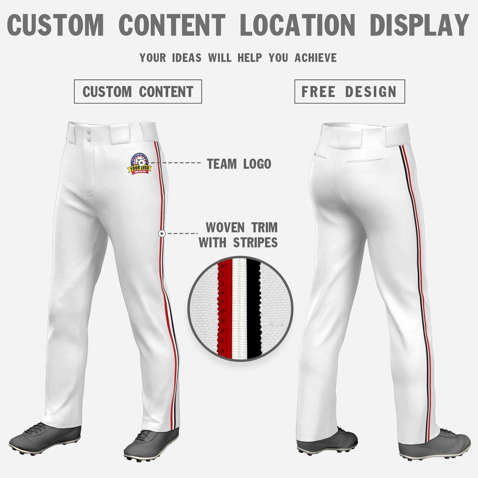 Custom White Red White-Black Classic Fit Stretch Practice Loose-fit Baseball Pants