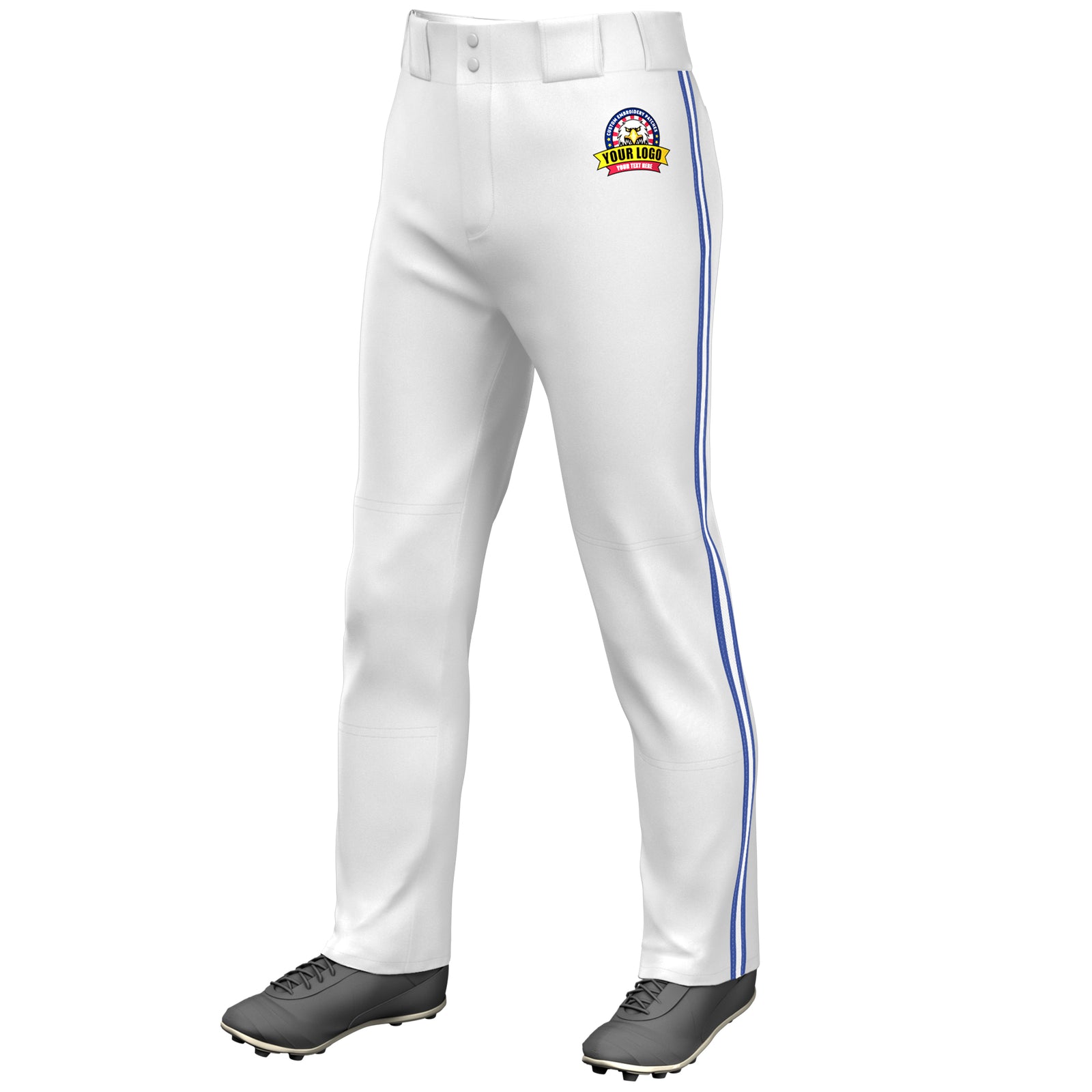 Custom White Royal White-Royal Classic Fit Stretch Practice Loose-fit Baseball Pants