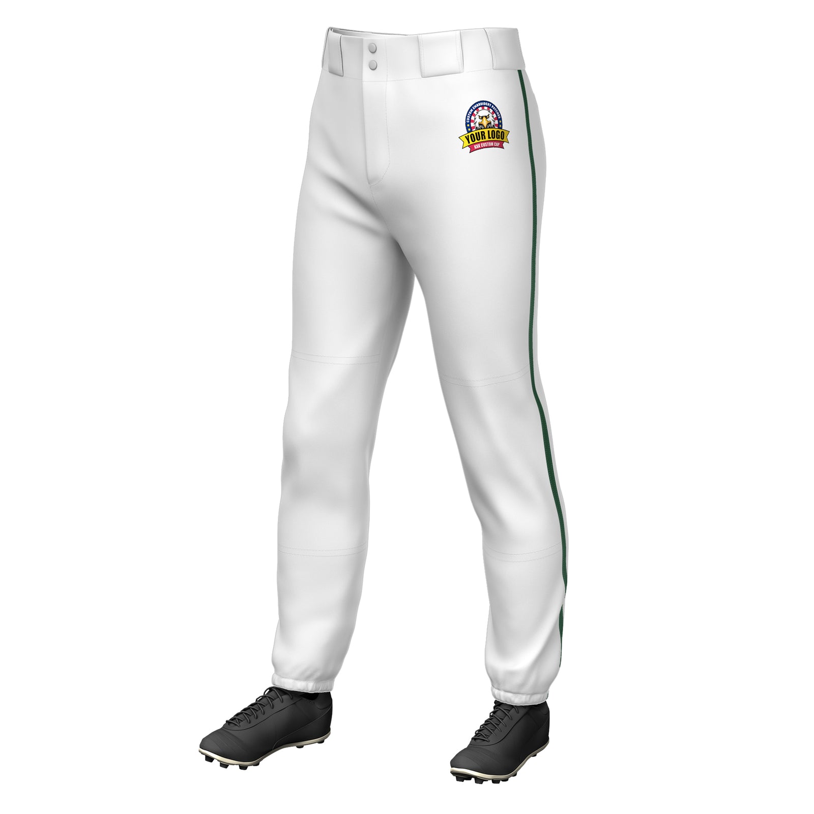 Custom White Green Classic Fit Stretch Practice Pull-up Baseball Pants