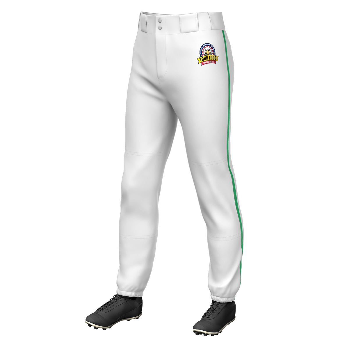 Custom White Kelly Green Classic Fit Stretch Practice Pull-up Baseball Pants