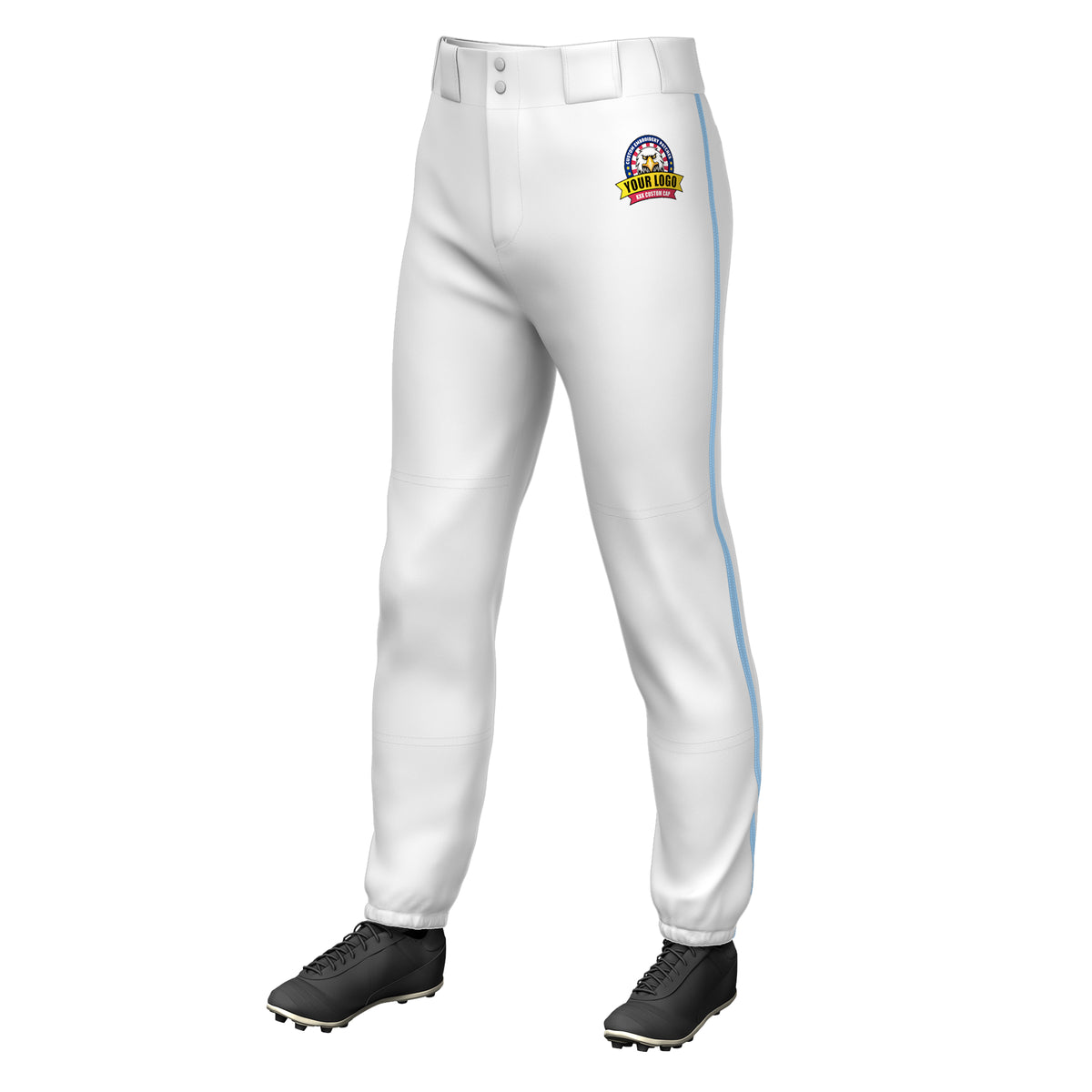 Custom White Light Blue Classic Fit Stretch Practice Pull-up Baseball Pants