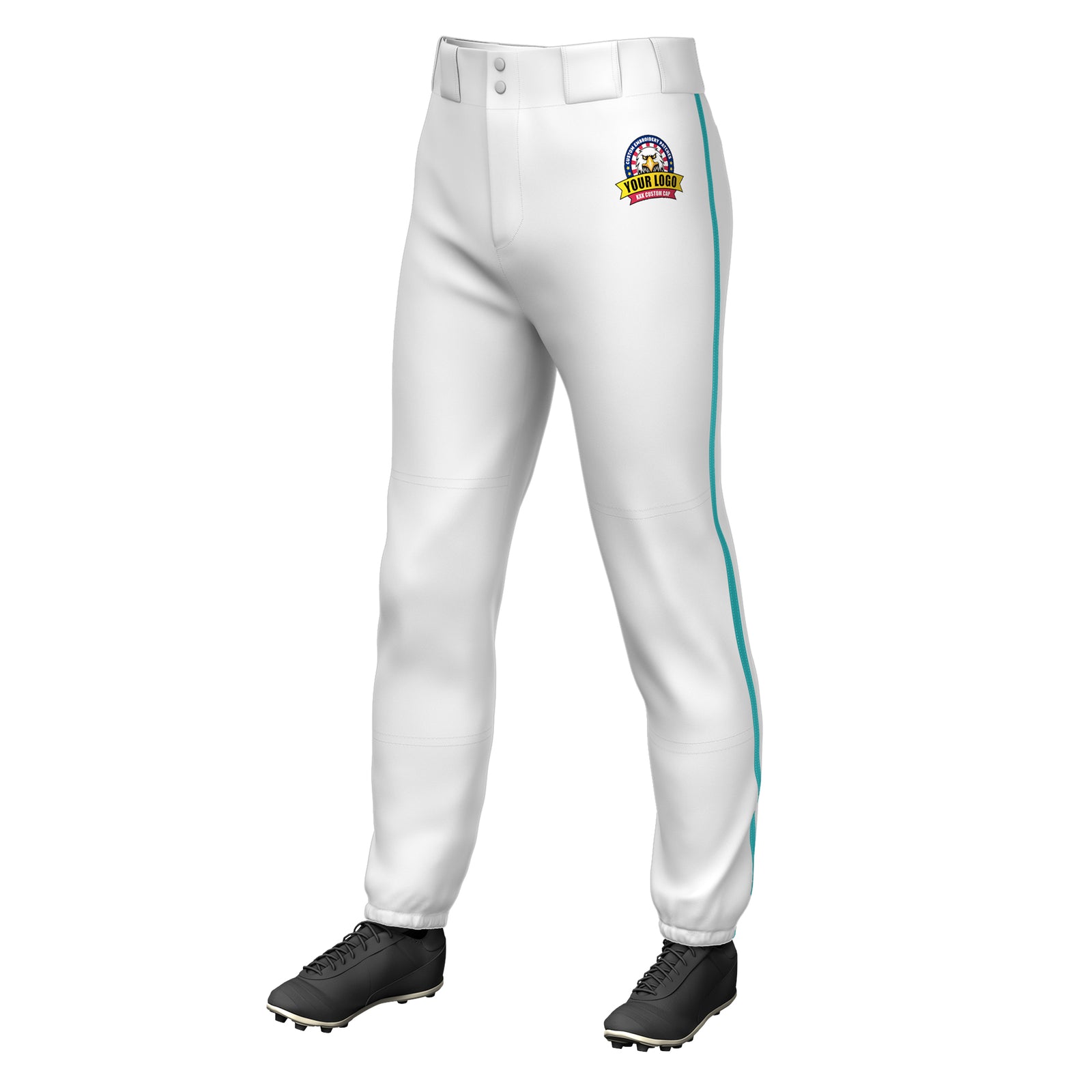 Custom White Aqua Classic Fit Stretch Practice Pull-up Baseball Pants