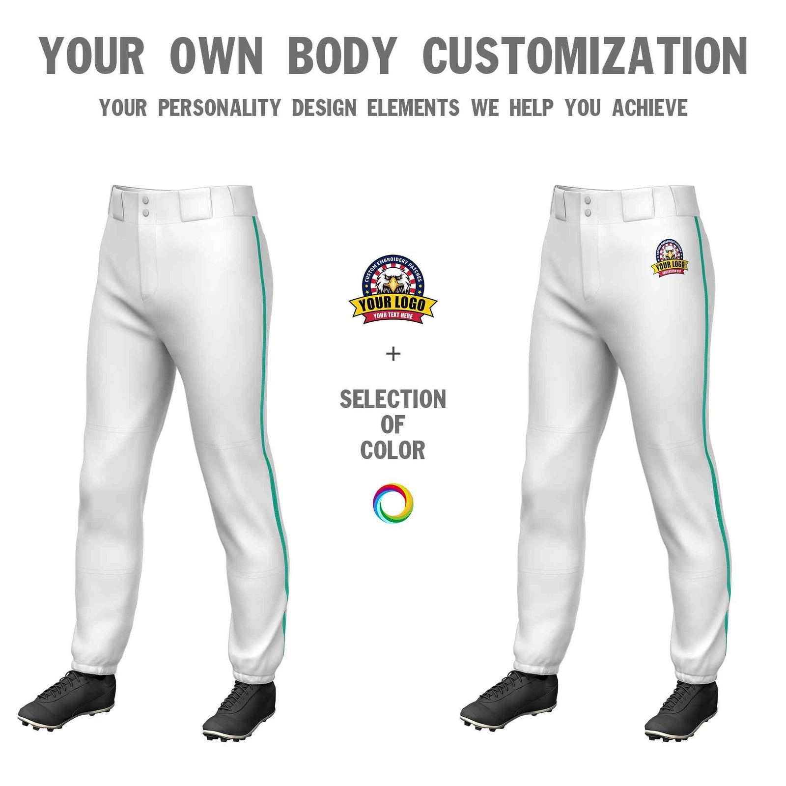 Custom White Teal Classic Fit Stretch Practice Pull-up Baseball Pants