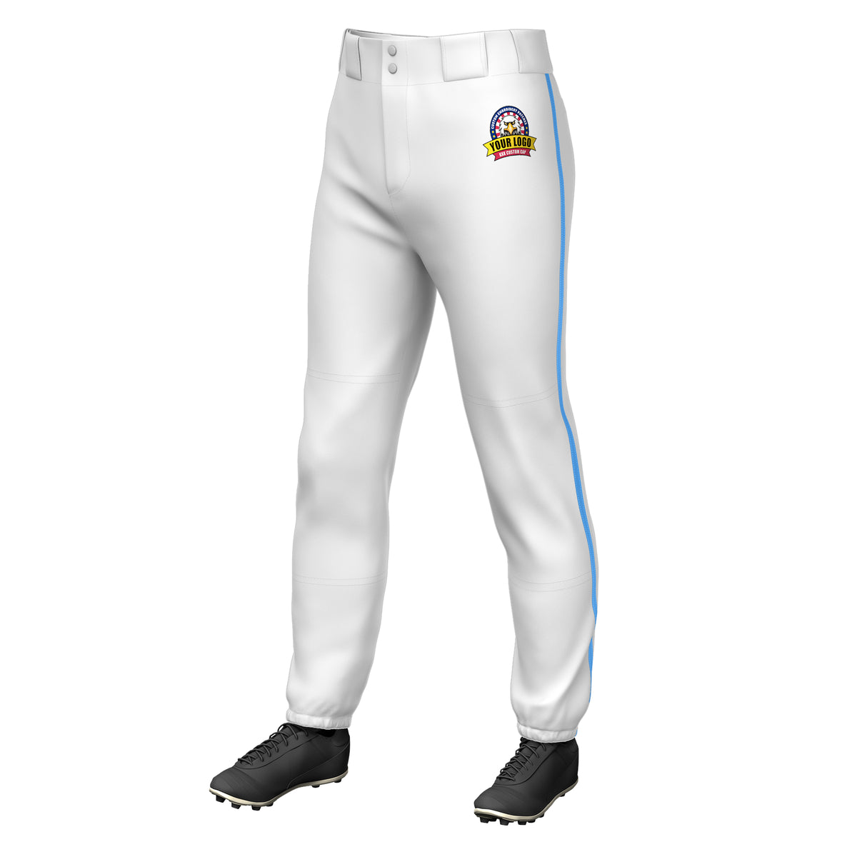 Custom White Powder Blue Classic Fit Stretch Practice Pull-up Baseball Pants