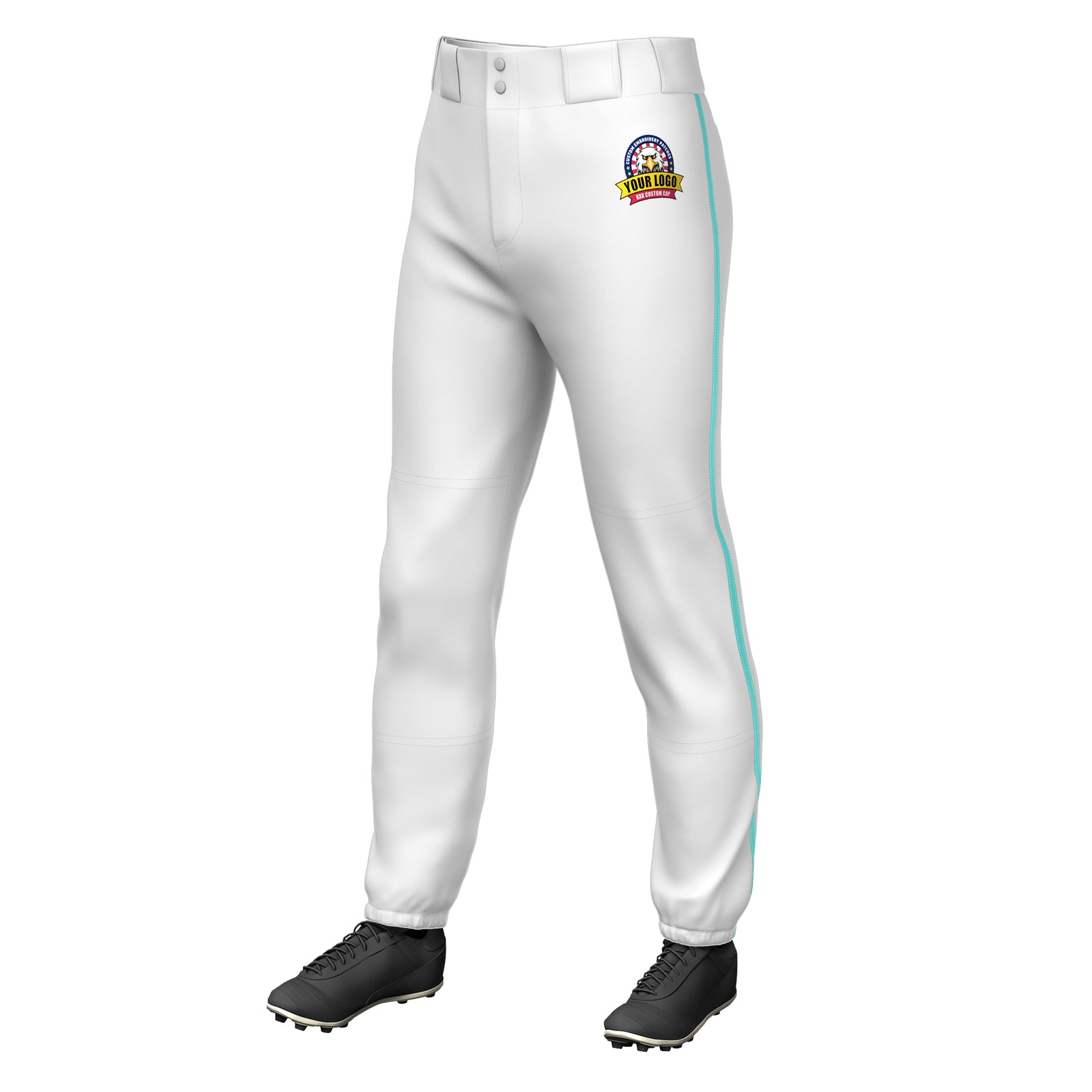 Custom White AquaClassic Fit Stretch Practice Pull-up Baseball Pants