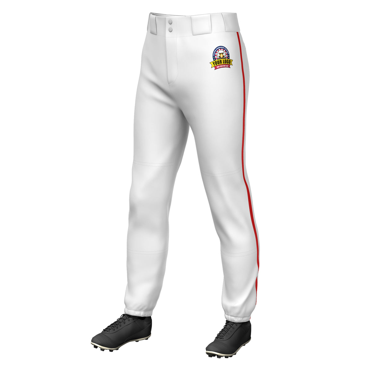Custom White Red Classic Fit Stretch Practice Pull-up Baseball Pants
