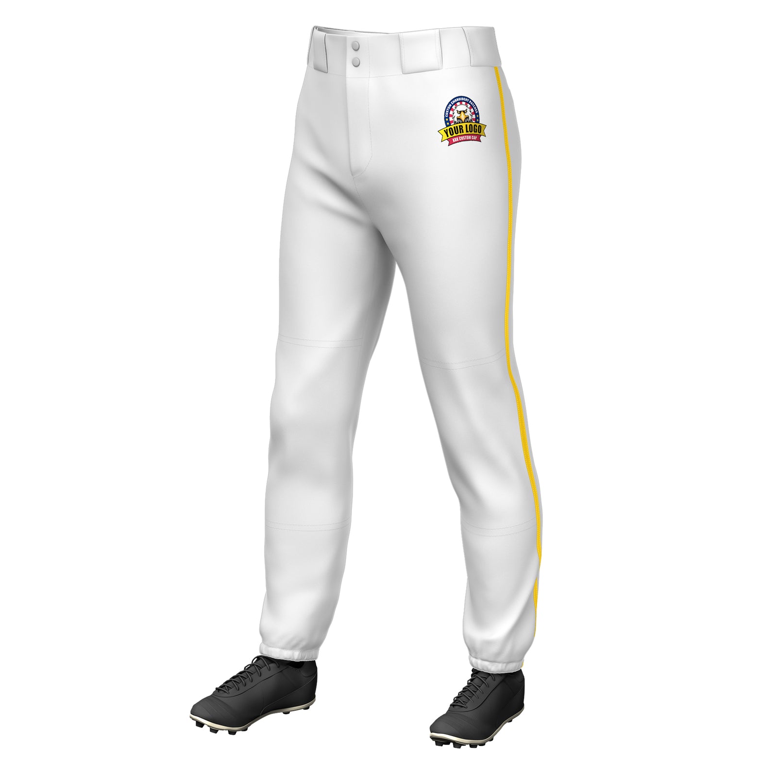 Custom White Gold Classic Fit Stretch Practice Pull-up Baseball Pants