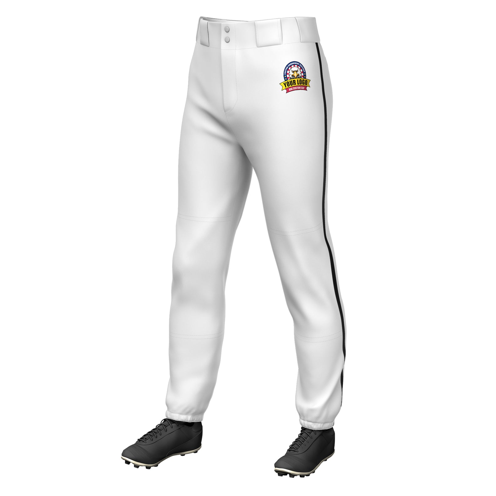Custom White Black Classic Fit Stretch Practice Pull-up Baseball Pants